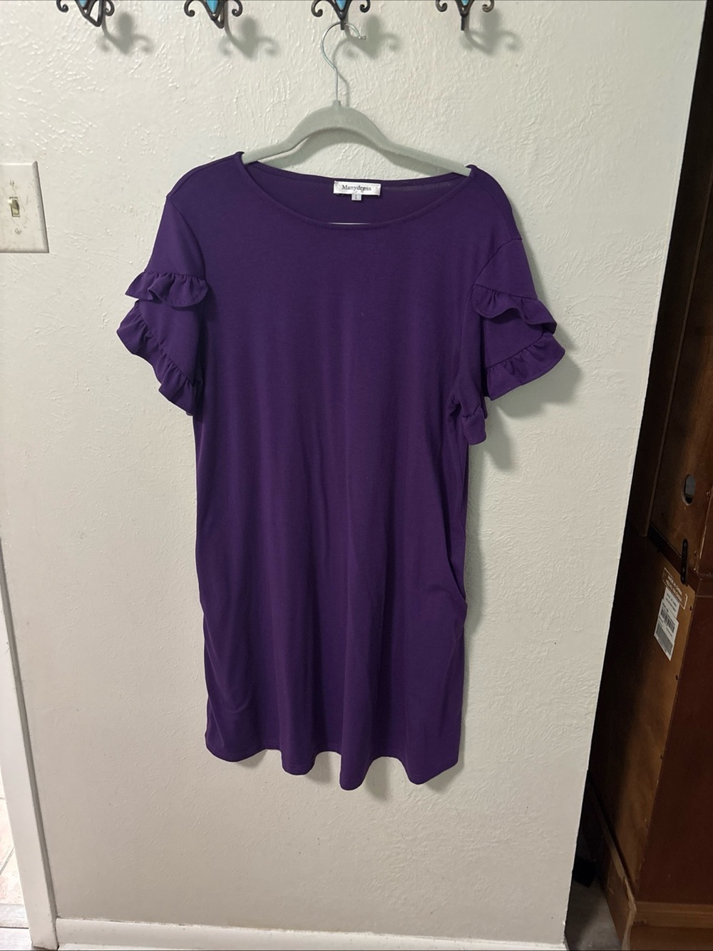 Manydress Purple Ruffle Sleeve Tee Dress Size L